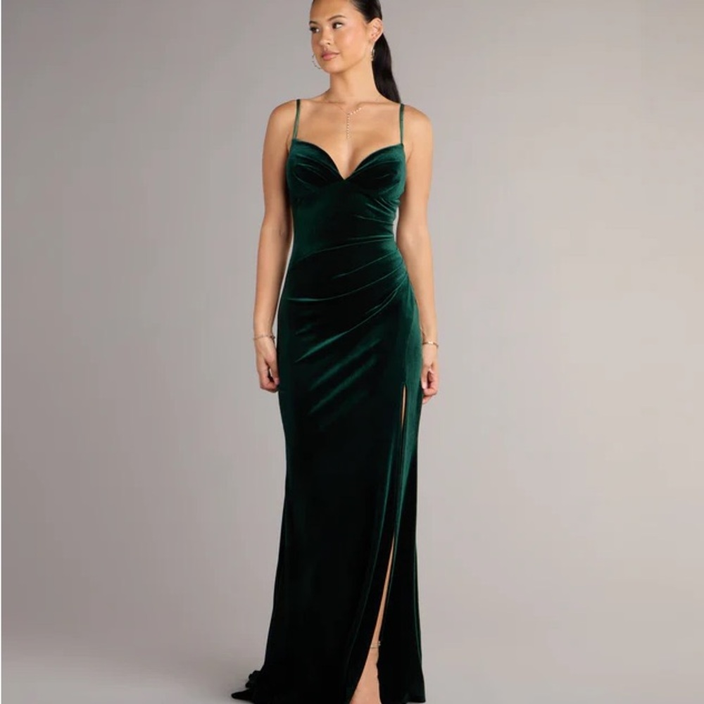 Elegant Green Velvet Evening Gown Ariel Velvet Slit Mermaid Formal Dress S